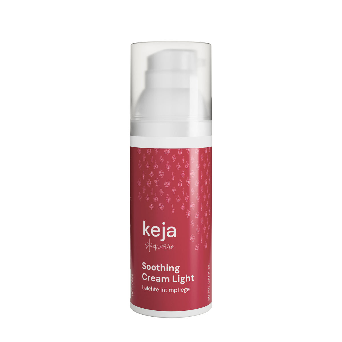 keja Soothing Cream Light, 50 ml Spender mit rotem Etikett, freigestellt auf weißem Grund – Vorderseite